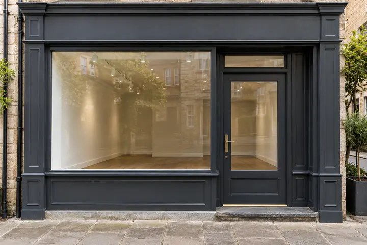 Illustrative image of an unbranded charcoal shop front
